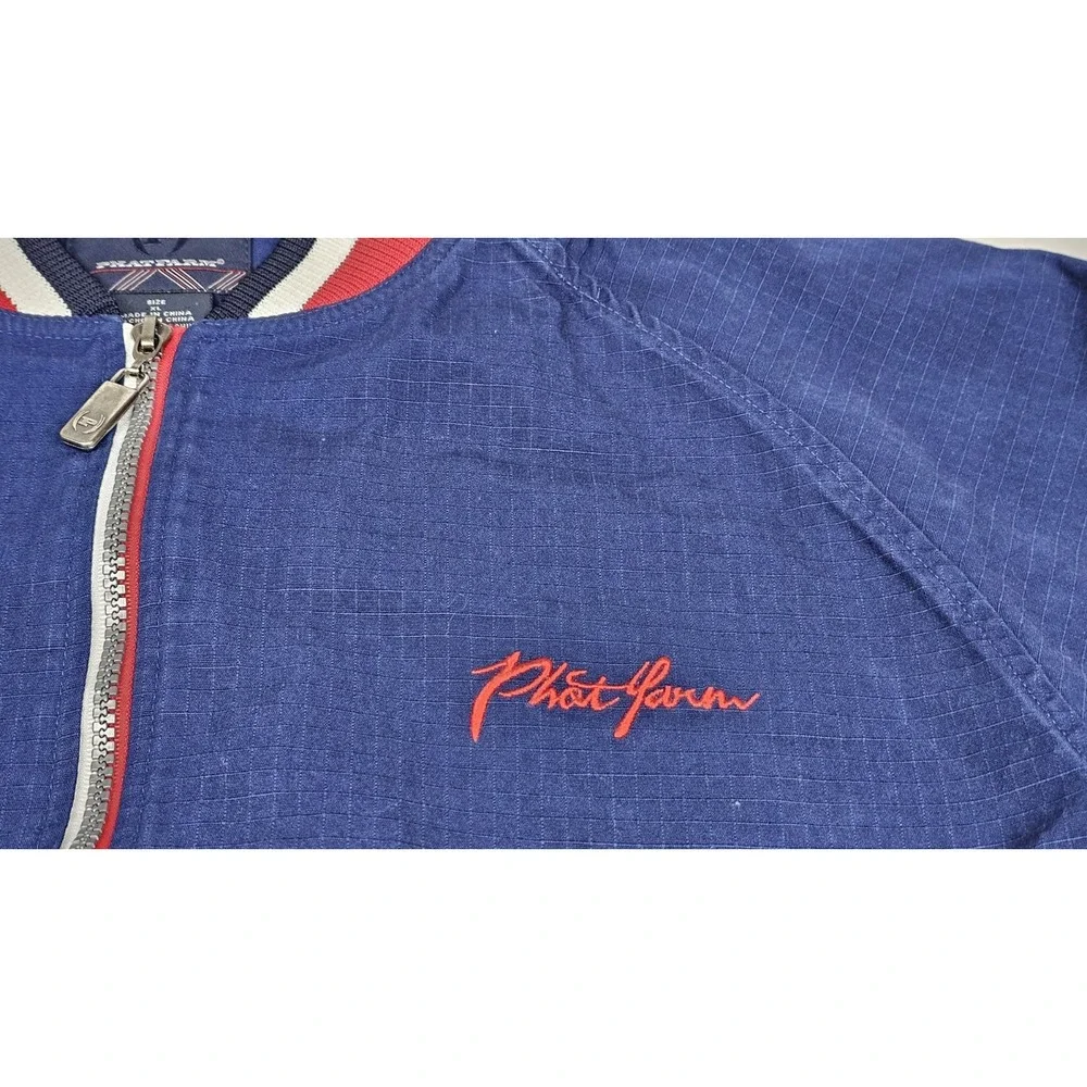 Y2K Phat Farm Zip Up Track Jacket Mens XL Blue Back Spellout Vintage Full-Zip